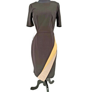 White House Black Market Black Yellow Ponte Faux Wrap Dress Size 4 Lined Stretch